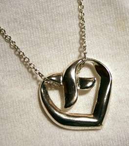 Shiny Petite Swirled Silvertone Heart Pendant Necklace  