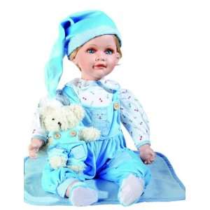 JOHNNY 24 Porcelain Toddler w/Bear Doll By Duck House 