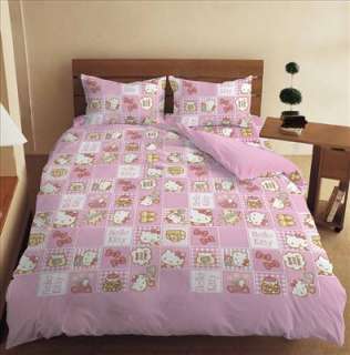 Hello Kitty GRID Bedsheet Double Bed Set Sanrio  