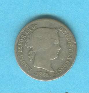 SPAIN PHILIPPINES 10 CENTAVOS 1865 ISABEL II #336  