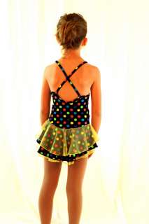 New Yellow Multicolor Polka Dot Skating Dress CS 6X/7  