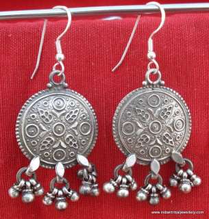 TRADITIONAL DESIGN STERLING SILVER EARRING PAIR INDIA  
