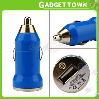 BLUE MINI CAR CHARGER USB ADAPTER FOR IPHONE 4 IPOD MP3  
