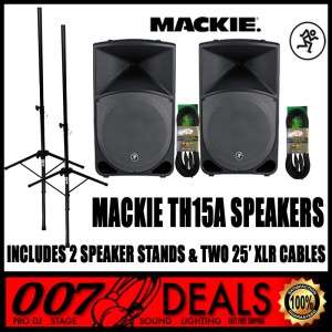 MACKIE TH 15A THUMP DJ PA SPEAKER PAIR INCLUDES STANDS W/CARRY CASE 