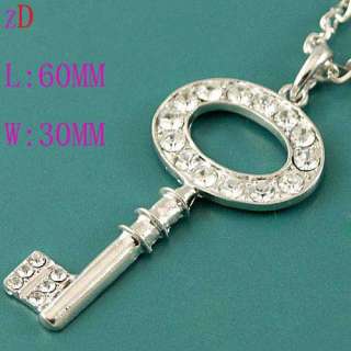 C1008 Silver Plate Crystal Key Design Necklace Pendant  
