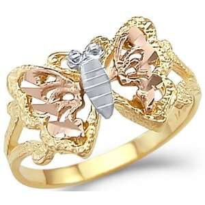   11.5   14k Yellow White n Rose Tri Color Gold Butterfly Ring Jewelry