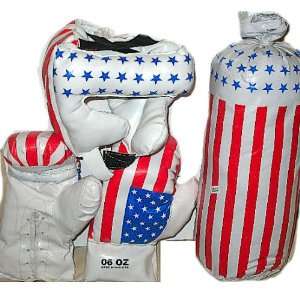   Flag Boxing Set Head Gear, Punching Bag, 6 Oz Boxing Gloves Sports