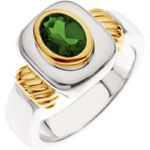   Silver and 14K Yellow Gold Tsavorite (Green Garnet) Ring Jewelry