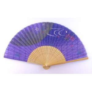 Japanese Silk Handheld Fan, Flowers with Harmony Grid HF42  