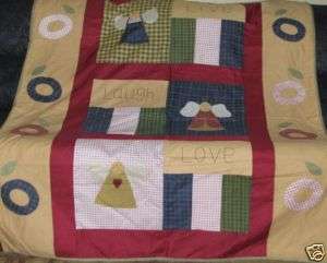 LIVE LAUGH LOVE ANGEL QUILT,throw, blanket,country,wall,patchwork,prim 