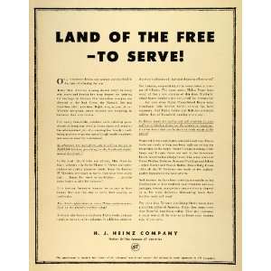 1942 Ad Land of Free to Serve Heinz Food Condiments World War II Women 