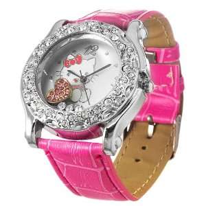 Ladies Hello Kitty metal cased rhinestone watch with syn leather strap 