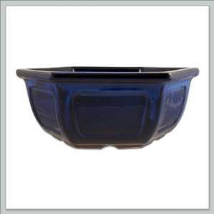  6 Inch Ceramic Bonsai Pot   Six Sided Blue   Japanese 
