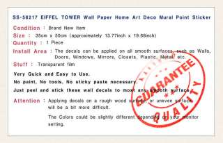 SS 58217 EIFFEL TOWER WALL ART DECOR MURAL STICKER  