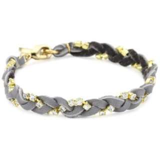 Ettika Grey Deerskin Leather and Crystal Chain Braided Bracelet 