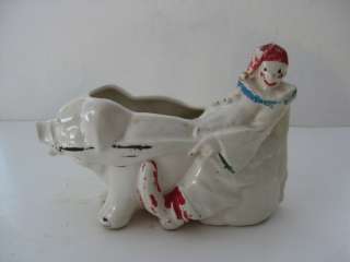 McCoy Pottery Clown Riding A Pig Cold Paint 1950s  