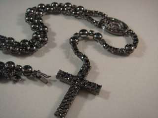 NEW MENS BLACK GOLD EP ROSARY BLACK CZ NECKLACE CHAIN  