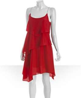 Allen Schwartz Prive red tiered crystallized strap tank dress 
