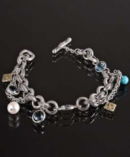 David Yurman blue topaz pearl and turquoise charm link bracelet 