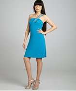 Calvin Klein turquoise jersey embellished one shoulder dress style 