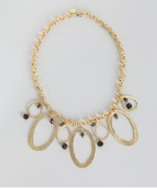 Wendy Mink gold plated hammered metal ovals and smoky quartz necklace 