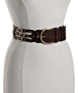 Linea Pelle dark chocolate leather triple buckle belt   up to 