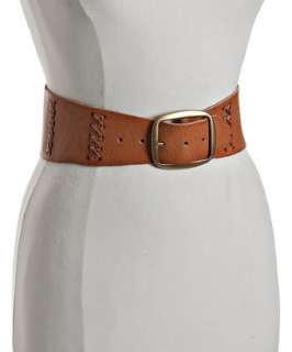 Linea Pelle cognac whipstitched leather wide belt   