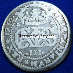 OLD SPANISH COINS 1712 SILVER MONOGRAM 2 REALES  