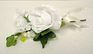 WHITE Camellia Rose Boutonniere Silk Wedding Flowers  