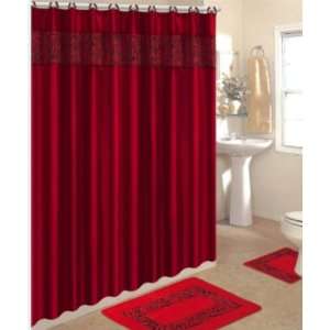  Rug Set/ 3 Piece Red Zebra Bathroom Rugs with Fabric Shower Curtain 