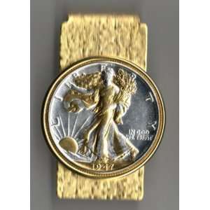  World Coin Hinged Money Clip   U.S. Silver & Gold Walking Liberty 