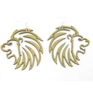  Lemon Yellow Lion Head Wooden Earrings GTJ Jewelry