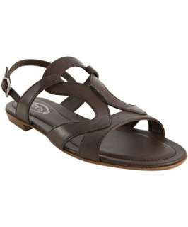 Tods dark brown leather cutout flat sandals