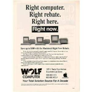  1991 Wolf Computer Los Gatos Apple Macintosh Print Ad 