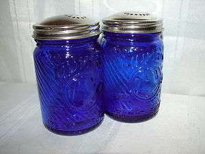 COBALT BLUE GLASS JUMBO PEANUT BUTTER SALT & PEPPER SHAKERS  