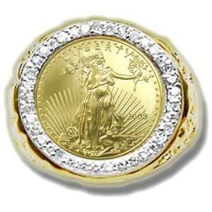 .38 ct 1/10Oz.Gold Eagle Coin Mens Ring Jewelry