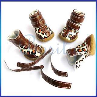 Fashion Cool Cozy Leopard Sports PU Leather Pet Dog Shoes Boots 