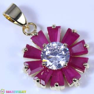 F1355 PENDANT CHARM RED RUBY 18K GOLD&SILVER GEMSTONE JEWELRY  