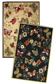 Floral Nylon Area Rugs Red Black Black Transitional Butterfly Fun 