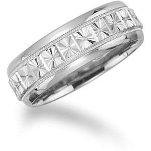   Wedding Band with Cut Burst Sections and Polished Edges Jewelry