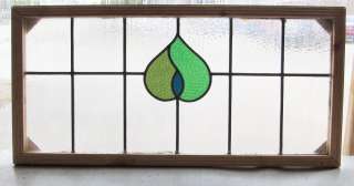 Lrg Antique Stained Glass Transom Window Green Spade  