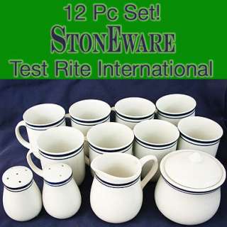 12pc SET TEST RITE Stoneware~COFFEE TEA Cups, Cream Sugar + Salt 