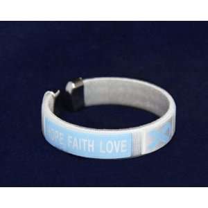 Light Blue Ribbon Fabric Bangle Bracelet  Hope, Faith, Love (Child 