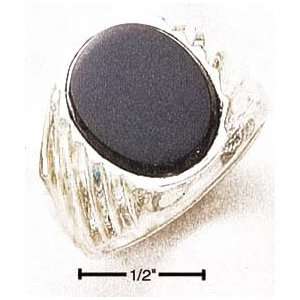  Sterling Silver Mens Oval Onyx Ring   Size 12.0 