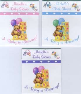 sweet teddy bear with baby blocks baby shower tea bag wrappers please 