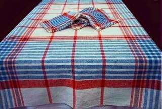 SET FRENCH TABLECLOTH + 6 NAPKINS TRICOLOR 100% BEAUMOLE COTTON RED 