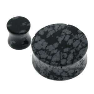 Solid Snowflake Obsidian Semi Precious Stone Saddle Plug   5/8 (16mm 