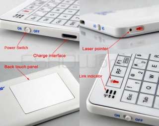 New White Mini Bluetooth Keyboard with Back Touch and Laser Pointer