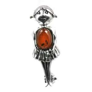   Amber Sterling Silver Little Museum Collection Female Pin 19th Century