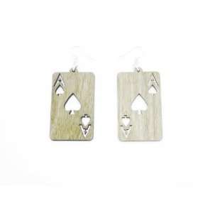  Natural Wood Ace Of Spades Card Wooden Earrings: GTJ 